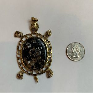 Large Statement Gold Tone Vintage Turtle Pendant